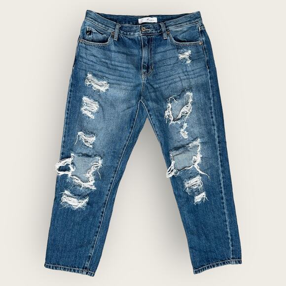 KanCan Effy Distressed Boyfriend Jean Relaxed Straight Leg Mid Rise Blue Size 28